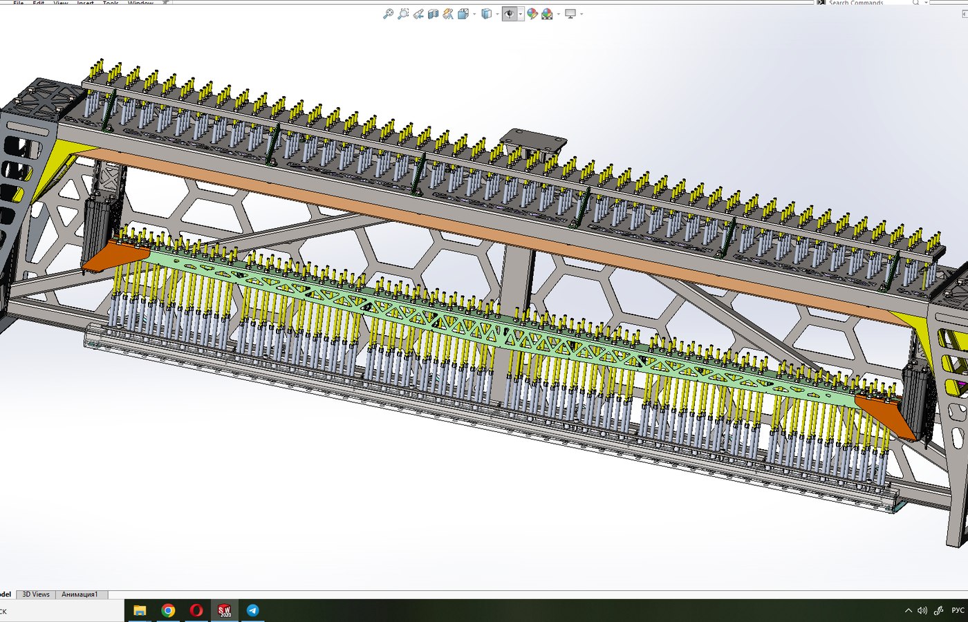 SolidWorks CAD model of the pneumatic hold-down tooling
